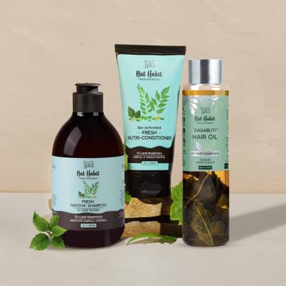 Nat Habit Rosemary Hair Oil, Shampoo and Conditioner Combo | 3-in-1 Complete Hair Care Kit
