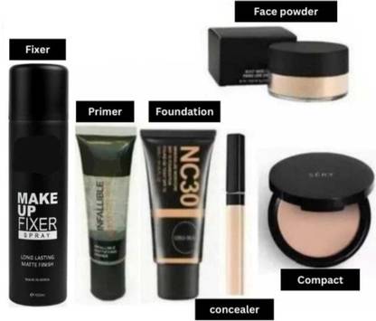 mkldsrh waterproof fixer with primer foundation concealer compact powder & loose powder for face make up kit