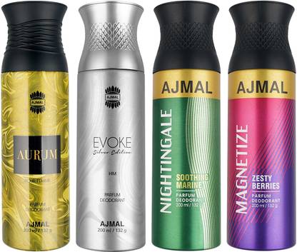 Ajmal Aurum ,Evoke Silver Edition ,Nightingale&Magnetize Deos each 200ML For Men&Women