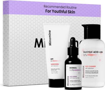 Minomine Gamechangers Skincare Routine Kit for Youthful (Aging) Skin, Unisex | Cleanser, Serum & Moisturizer