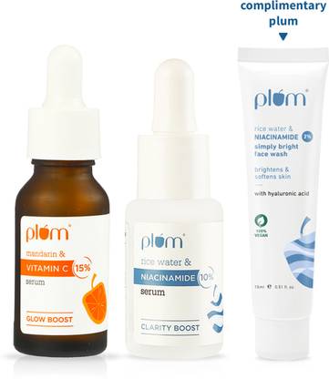 Plum Glow & Brightening Serum Combo, with FREE 2% Niacinamide Face Wash 15 g
