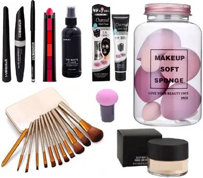 SUBHMUN THE BEST MAKEUP COMBO 12 PCS MAKE COMBO SET & 3 IN 1 MASCARA COMBO & 5 IN 2 MATTE LIPSTICK & CHARCOAL FACE MASK