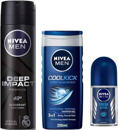 NIVEA Deep Impact Deo Cool Kick 250ml SG Fresh Active 25ml Roll on