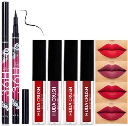 HUDA CRUSH Beauty Red Edition Liquid Matte Mini Lipstick With Waterproof 36-Hours Stay Eyeliner