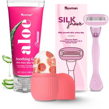 Hyuman Combo Shaving Kit,1 Silkshave Body Razor + Aloe Vera Gel 100ml + 1 Ice Roller