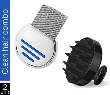 VILFLY HAIR Matters Lice Steel Comb & Shampoo Scalp Brush Combo | Anti-Lice Hair Care Set for Deep Cleansing & Dandruff Removal