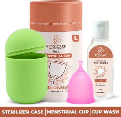 senziwash Sterilizer Case & Large Truecup Reusable Menstrual Cup With Cupwash 25ml Combo | Portable Cleaning Container & Microwave Steamer