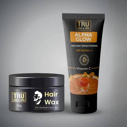 TRU HAIR Alpha Glow Sunscreen for Men -SPF 50 (50g) + Hair Wax (50g)