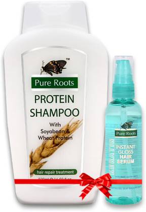 Pure Roots Protein Shampoo 500ml with 100ml Keratin Instant Gloss Hair Serum Combo Offer