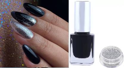 AFARAXIA Liquid Nail paint Black shine sliver glitter
