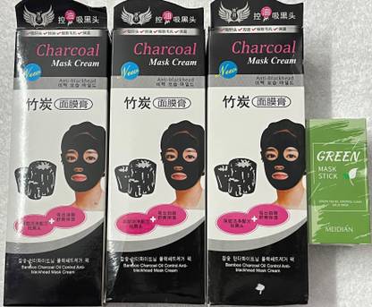 ओमनी CHARCOAL FACE MASK CREAM 3 PCS (Nett 390gm) + GREEN MASK CLAY STICK 42gm (Combo 4 Item)