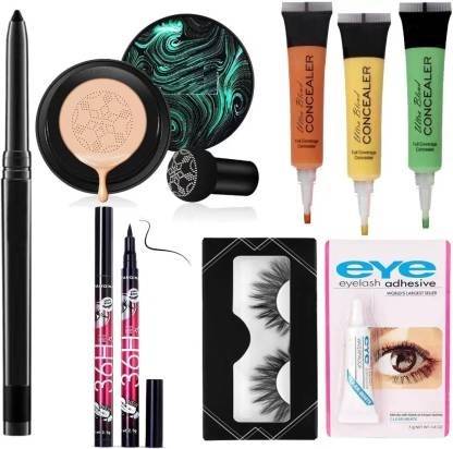 bluset Kajal & Foundation,36H,False Eyelash Pair,Eyelash Glue,Orange,Yellow Green concealers