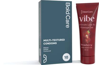 Bold Care Multi-textured Condoms-10 Sheets With Strawberry Flavored Lubricant(50ml)