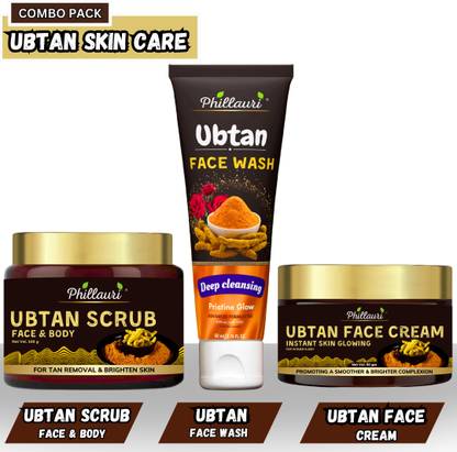 Phillauri Bright & Glow Skin Care Kit - Ubtan Face Wash Tube + Ubtan Face & Body Scrub + Ubtan Face Cream