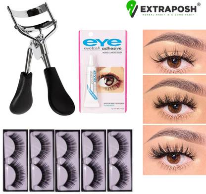 Extraposh 3D long and Natural Effect, Handmade Comfortable & soft False Eyelashes, Eye Glue , Eyelash Curling Lashes Makeup Tool for Women