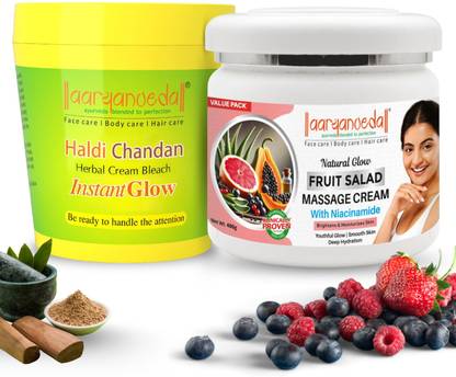 Aryanveda Herbals Haldi Chandan Bleach Cream 250gm & Fruit Salad Face Massage Cream 400gm