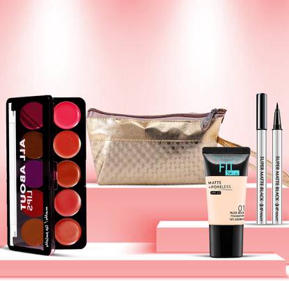 adbeni Flawless Fusion Combo, Foundation, Lip Palette & Eyeliner with Makeup Pouch