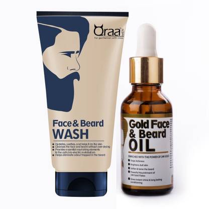 Qraa MEN FACE AND BEARD WASH 100gm + GOLD FACE AND BEARD OIL 30ml