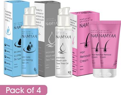 Namyaa Intimate Care Therapy Set- Intimate lightening serum100ml| Intimate Wash With Tea Tree 100ml |Hair Removing Cream 120gm