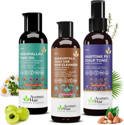 Avimee Herbal Hair Care Kit: Growth & Nourishment: Oil & Scalp Spray (100ml), Cleanser (200ml)