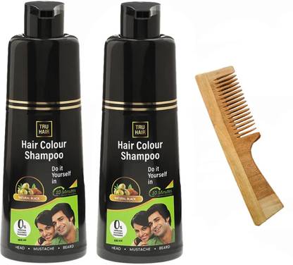 TRU HAIR & SKIN Hair Colour Shampoos with Neem Wooden Comb