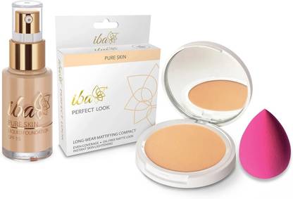 Iba Pure Skin Compact + Liquid Foundation, (Natural Combo) + FREE Beauty Blender