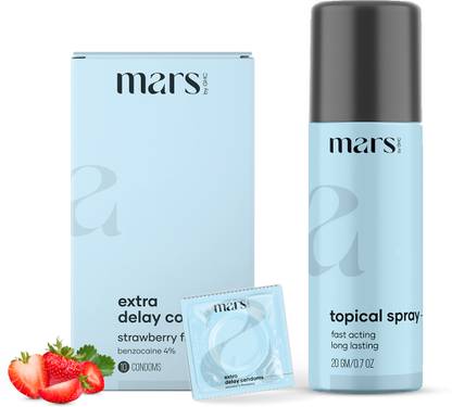 mars by GHC Complete Performance Kit with Strawberry Flavored Condoms and Long Last Delay Spray