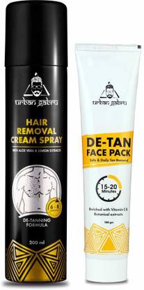 urbangabru Hair Removal Cream Spray (200 ML) + De-Tan Face Pack (100 Gram) - Body & Face Care Combo Kit