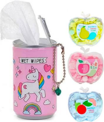 ghorela 3 Apple shape Paper Soap & 1 Mini Wipes can pack of 04
