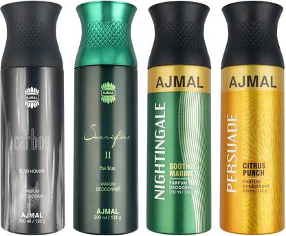 Ajmal Carbon ,Sacrifice II ,Nightingale & Persuade Deodorants each 200ML