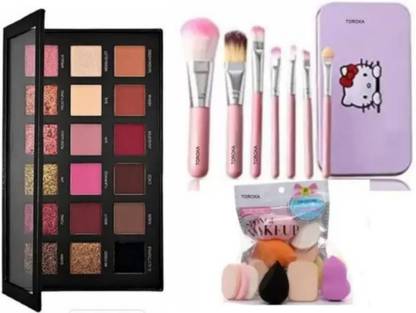 toroka Professionals Women Makeup Combo Kit of Eyeshadow , 5pcs Pink Brushes and Family Puff Pack  (3 Items in the set)