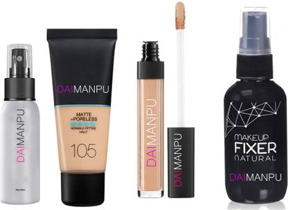 DAIMANPU Pump Gel Makeup Primer, 115 Foundation Tube, Concealer Stick and Makeup Fixer Waterproof Combo Kit Face makeup Combo