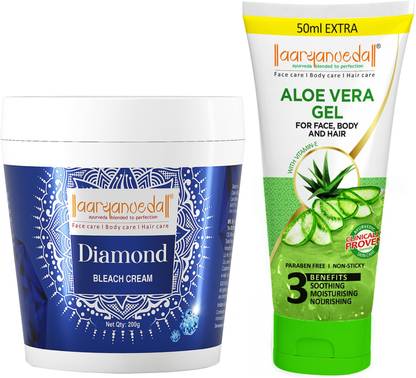 Aaryanveda Diamond Bleach Cream for Instant Bright Look -250 g and Aloe Vera Gel for Soothing & Nourishing Skin - 100g