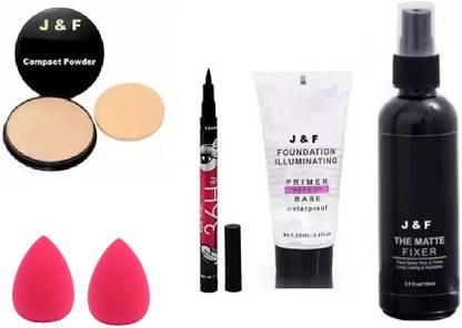 J & F Face Compact , Eyeliner,Blender Puff(2),Primer & Fixer