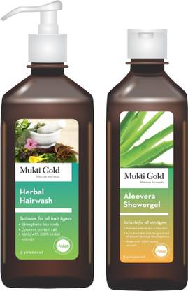 AXIOM Mukti Gold Combo of Herbal Hairwash 400 ml + Aloevera Showegel 250 ml