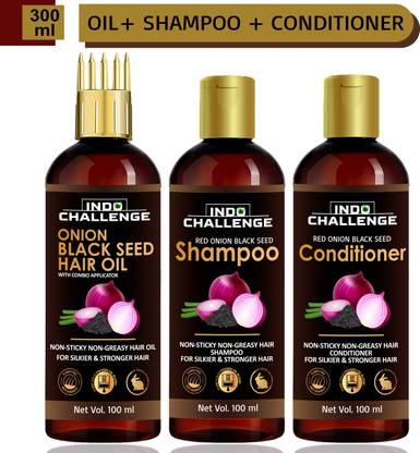 INDO CHALLENGE Black Sed Onion Hair Oil Shampoo conditinoer n Serum For Anti Hair Loss