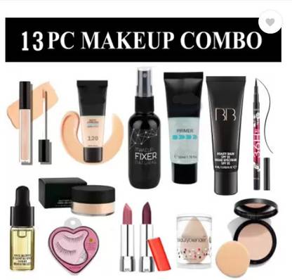cismoline Makeup Combo Kit| Primer Fixer Foundation Conceler Puff Eyeliner Eyelash Face Serum Lipstik Loose Powder BB cream Compact