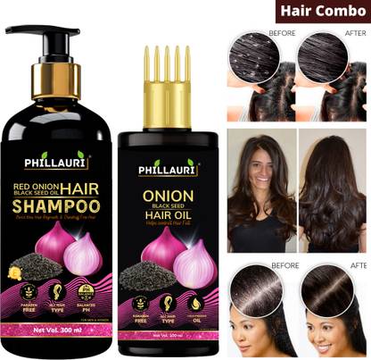 Phillauri Red Onion Shampoo + Red Onion Hair Growth Oil For Hair Fall Control Combo