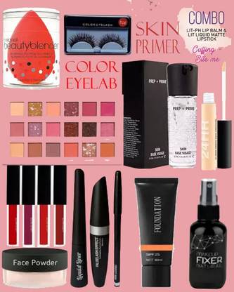 VIVIQ 10Pc Makeup Combo Primer Fixer 3in1 Eye Makeup Kit powder foundation concealer Eyeshadow Palette lipstick