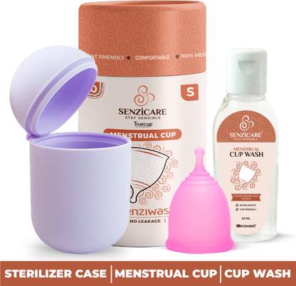 senziwash Sterilizer Case & Small Truecup Reusable Menstrual Cup With Cupwash 25ml Combo | Portable Cleaning Container & Microwave Steamer