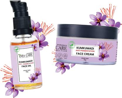 Anukoolam's YARA CARE Combo of Kumkumadi Anti Pigmentation Face Oil and Face Cream Kit