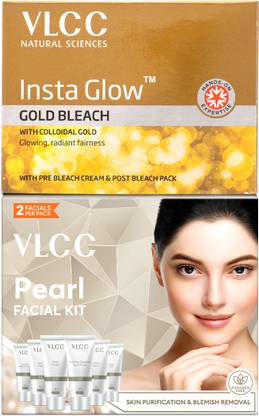 VLCC Pearl Single Facial Kit - 60 g and Insta Glow Gold Bleach - 30 g