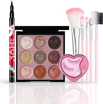 HUDA CRUSH Beauty 9 Color Eyeshadow Palette with Brush, Eyeliner Waterproof Black, Eyelashes with Eyelash Glue