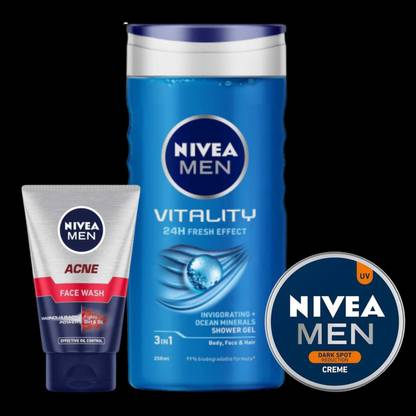 NIVEA Vitality 250ml Sg Acne 100ml fw and Dsr creme 30ml Set of 3pcs