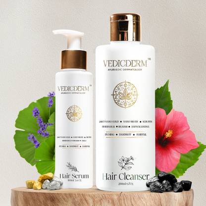 Vedicderm Sensitive Scalp Bundle - Cleanser & Serum for Scalp Itching, Scaling & Dryness