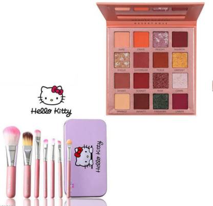 INDIANA HUDA Beauty Glazed Desert Eyeshadow Palette with Hello kitty 7 pcs makeup brush set