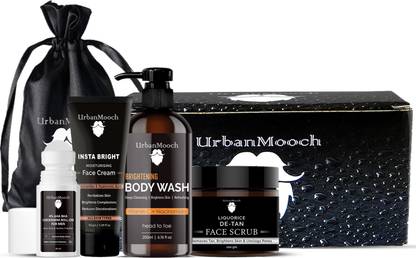 UrbanMooch 4in1 Men's Skincare Kit with Face Brightening Cream, Vitamin C Body Wash, Detan Face Scrub, Underarm Roll-On