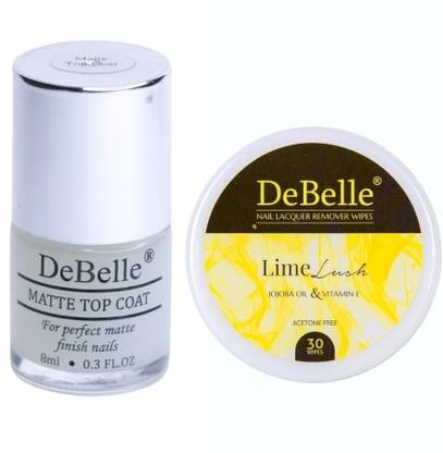 DeBelle Combo of Matte Top Coat and Lime Lush Remover Wipes