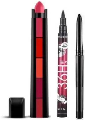 Elite gliss Multifunctional 5-in-1 Lipstick with 36H Smudge-Proof Eyeliner & Kajal for lip make up combo