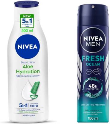 NIVEA Guru Aloe Hydration Body Lotion - 200ml & Fresh Ocean Deodorant - 150ml